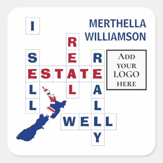 Realtor NEW ZEALAND Logo Real Anwesen Quadratischer Aufkleber (Vorderseite)