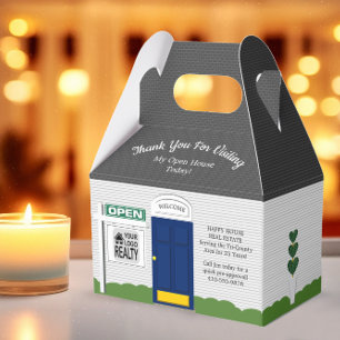 Realtor Open House Blue Door White House Geschenkschachtel