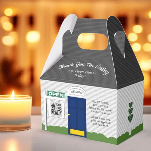 Realtor Open House Blue Door White House Geschenkschachtel