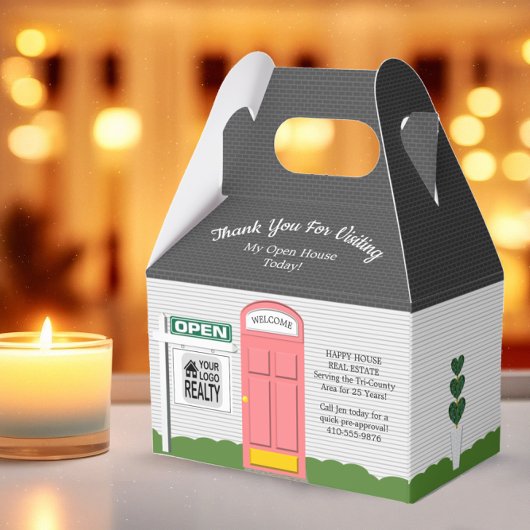 Realtor Open House Pink Door Weiße Haus Geschenkschachtel