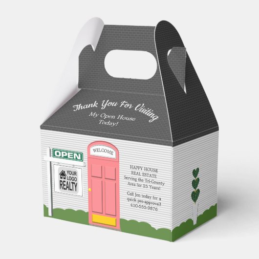 Realtor Open House Pink Door Weiße Haus Geschenkschachtel (Rückseite)