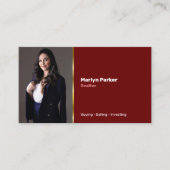 Realtor Persönliches Foto, QR-Code, Logo-Maroon Visitenkarte (Vorderseite)