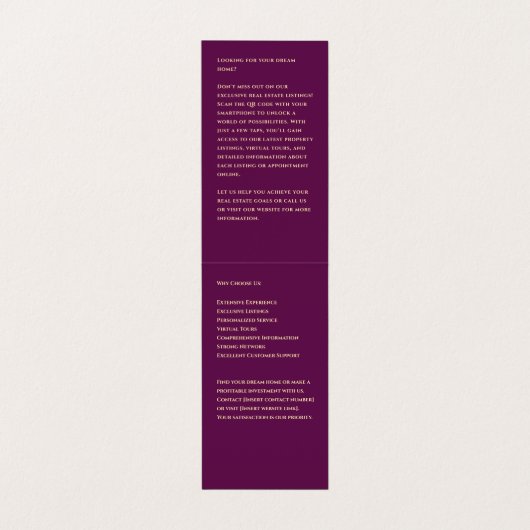 Realtor Real Anwesen Agent Gold Key QR Lila Visitenkarten (Innenseite Aufgefaltet)