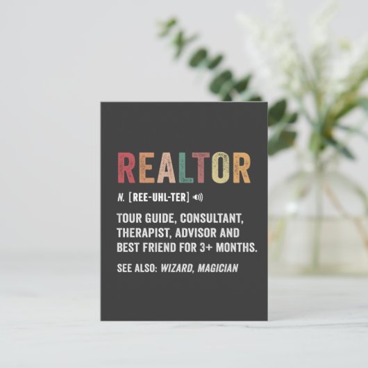 Realtor Real Anwesen Funny Quote Card Postkarte (Stehend Vorderseite)