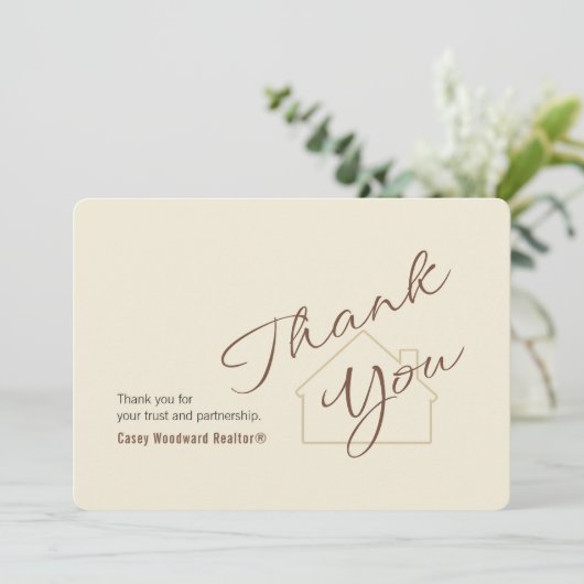 Realtor to Clients | Minimalist Script Thank You  Karte (Stehend Vorderseite)