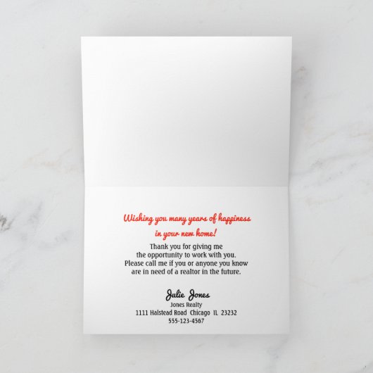 Realtor Welcome Zuhause Dankeschön Karte (Innenseite)
