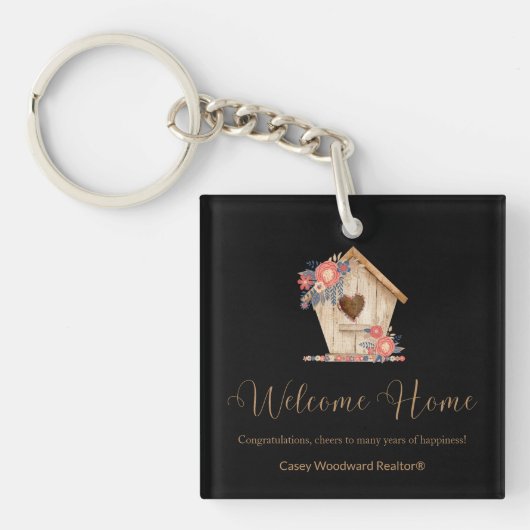 Realtor Welcome Zuhause Personalisiert in Schwarz Schlüsselanhänger (Vorderseite)