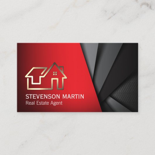 Realtor Zuhause Icon | Red Black Layered Visitenkarte (Vorderseite)