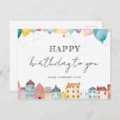 Realty Happy Birthday Watercolor House Balloons Postkarte (Vorne/Hinten)