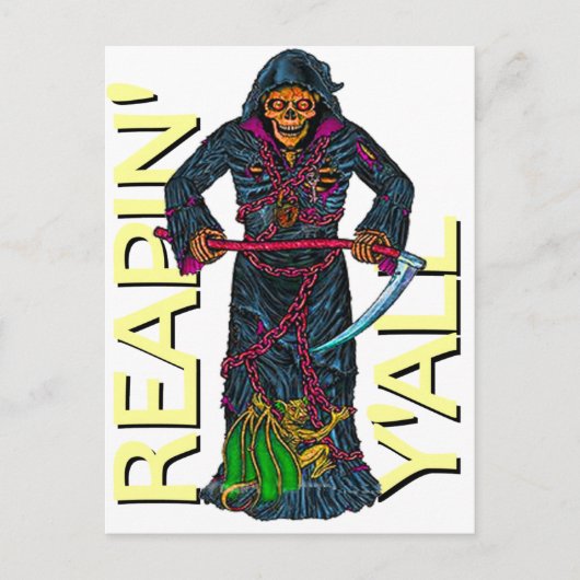Reapin' Y'all Robed Skeleton Postkarte (Vorderseite)