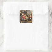 Rebecca Bidding Abschied von ihrer Familie, c.1562 Quadratischer Aufkleber (Tasche)