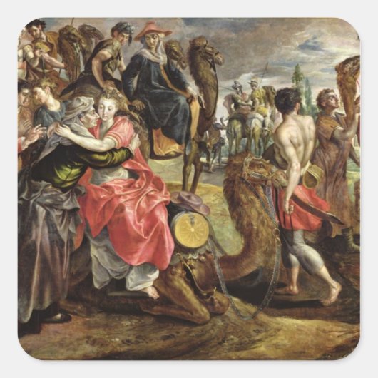 Rebecca Bidding Abschied von ihrer Familie, c.1562 Quadratischer Aufkleber (Vorderseite)