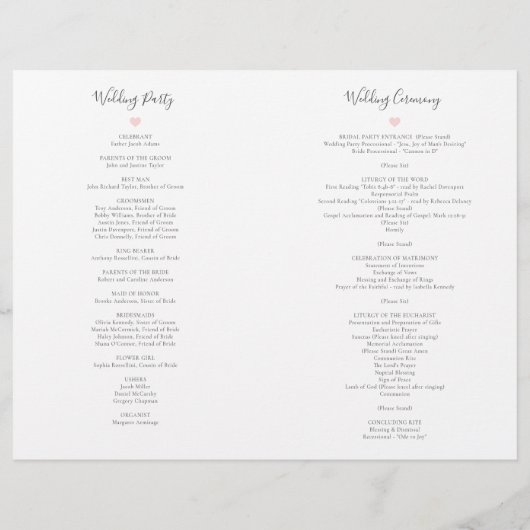 Rebecca Catholic Wedding Mass Zeremony Program (Rückseite)