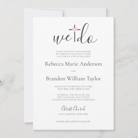 Rebecca Christliches Kreuz & Herz Wir tun Hochzeit Einladung (Vorderseite)