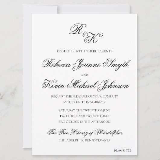 Rebecca - Klassische, formelle Einladung zur Hochz (Vorderseite)