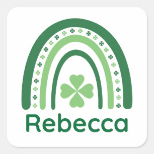 Rebecca Name Clover Boho Regenbogen Quadratischer Aufkleber