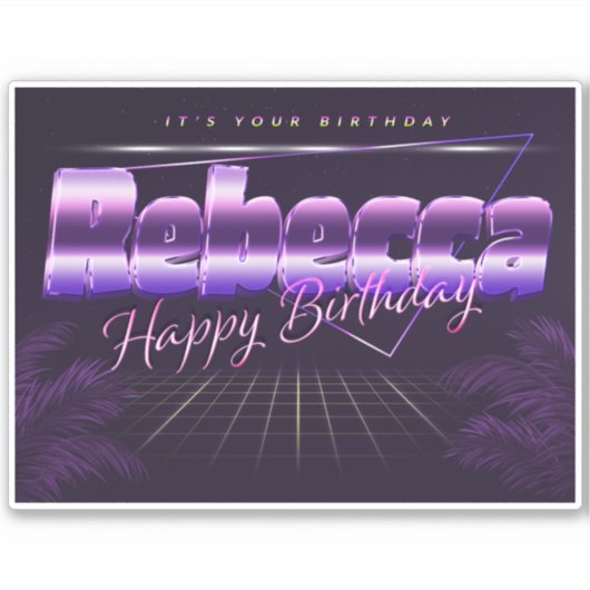 Rebecca Name Vorname lila retro Sticker Geburtstag (Vorderseite)