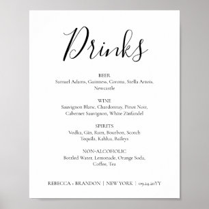 Rebecca Simple Calligraphy Drinks Wedding Sign Poster