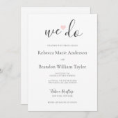 Rebecca Simple Modern We Do & Pink Heart Wedding Einladung (Vorne/Hinten)