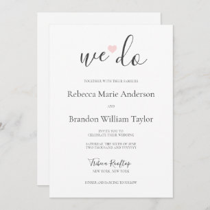 Rebecca Simple Modern We Do & Pink Heart Wedding Einladung