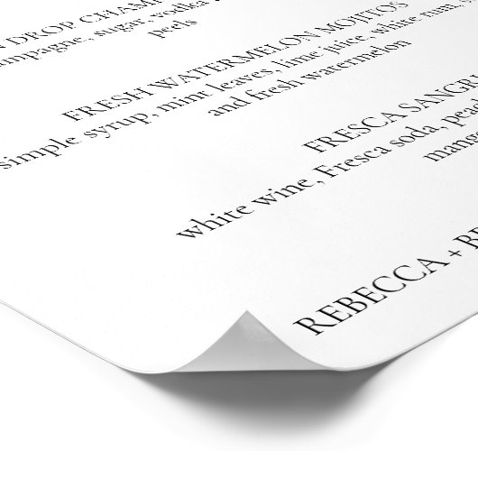 Rebecca Simple Signature Drinks Hochzeitszeichen Poster (Ecke)
