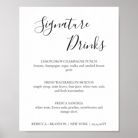 Rebecca Simple Signature Drinks Hochzeitszeichen Poster (Vorne)