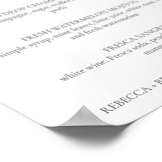 Rebecca Simple Signature Drinks Hochzeitszeichen Poster (Ecke)