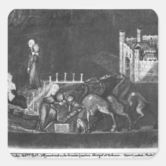 Rebecca und Eliezer am Brunnen Quadratischer Aufkleber (Vorderseite)