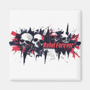 "Rebel Forever" - Edgy Skull Graphic Design Magnet