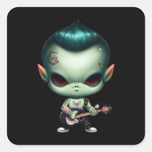 Rebel Green Alien Rockstar Quadratischer Aufkleber
