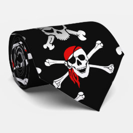Rebel Pirate White Skulls and Bones Pattern Servin Krawatte