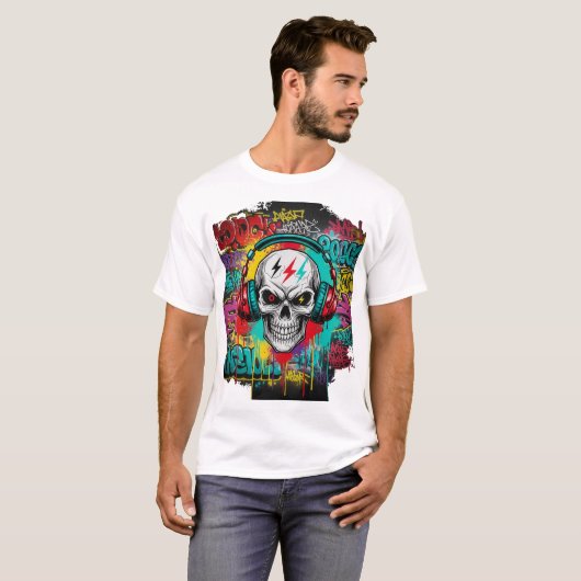 Rebel Skull Graffiti Explosion | Urban Streetwear T-Shirt (Vorne ganz)