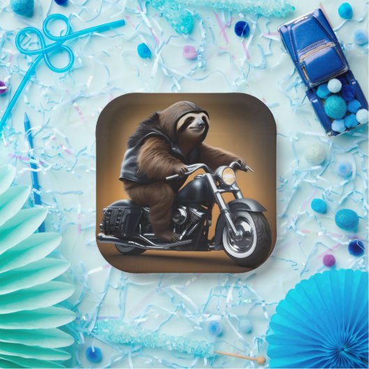 Rebel Sloth: Ein lederverkleidetes Motorrad Pappteller (Party)