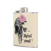 Rebel-Soul - Gothischer Schädel mit rosa Rose Flachmann (Links)