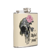 Rebel-Soul - Gothischer Schädel mit rosa Rose Flachmann (Rechts)
