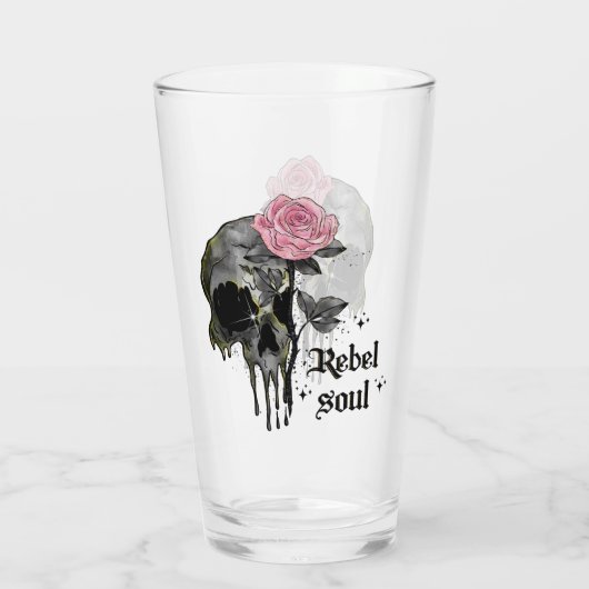 Rebel-Soul - Gothischer Schädel mit rosa Rose Glas (Rückseite)