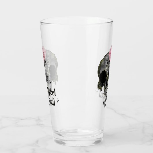 Rebel-Soul - Gothischer Schädel mit rosa Rose Glas (Links)
