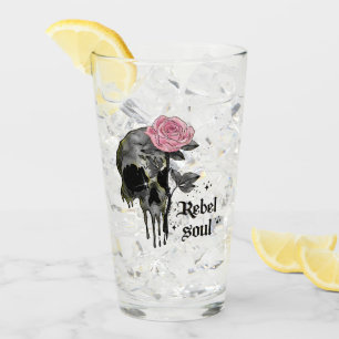 Rebel-Soul - Gothischer Schädel mit rosa Rose Glas