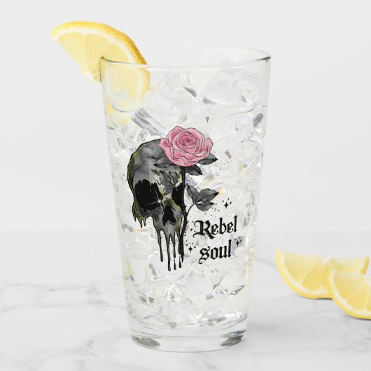 Rebel-Soul - Gothischer Schädel mit rosa Rose Glas (Vorderseite Ice)
