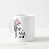 Rebel-Soul - Gothischer Schädel mit rosa Rose Kaffeetasse (Vorderseite Links)