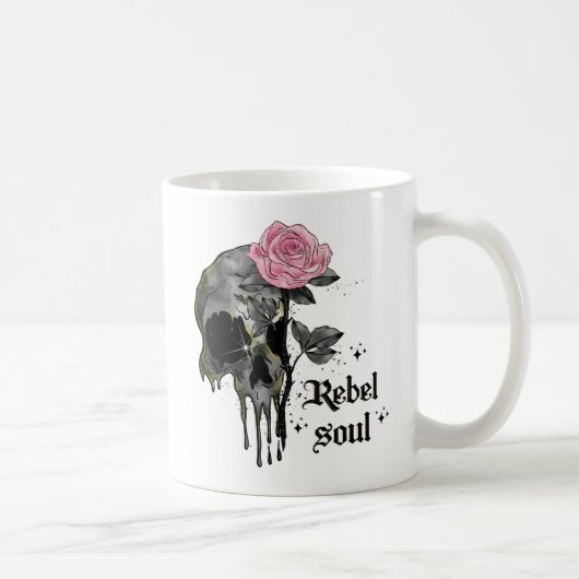 Rebel-Soul - Gothischer Schädel mit rosa Rose Kaffeetasse (Rechts)