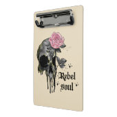 Rebel-Soul - Gothischer Schädel mit rosa Rose Mini Klemmbrett (Gewinkelt2)