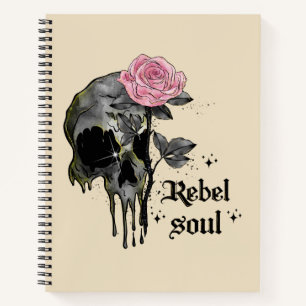 Rebel-Soul - Gothischer Schädel mit rosa Rose Notizblock