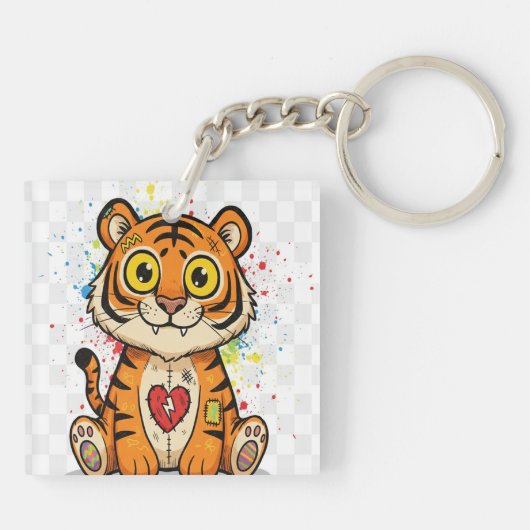 Rebell Cartoon Tiger Schlüsselanhänger (Rückseite)