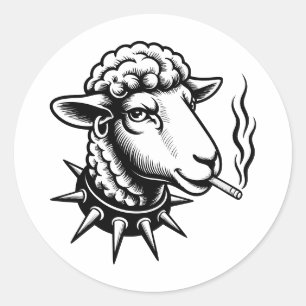 Rebell-Schaf – Grafik im Punk-Tattoo-Stil Runder Aufkleber