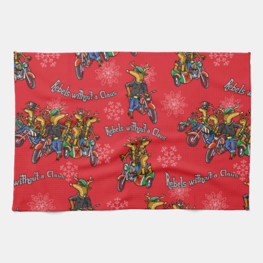 Rebellen ohne Claus Reindeer Red Holiday Geschirrtuch (Horizontal)