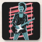 Rebellious Rock Star: Female Guitarist in Leather Getränkeuntersetzer (Vorderseite)