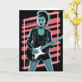 Rebellious Rock Star: Female Guitarist in Leather Karte (Gelbe Blume)