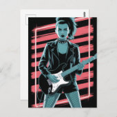 Rebellious Rock Star: Female Guitarist in Leather  Postkarte (Vorne/Hinten)
