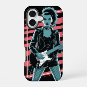 Rebellischer Rockstar: Weibliche Gitarristin in Le iPhone 16 Hülle